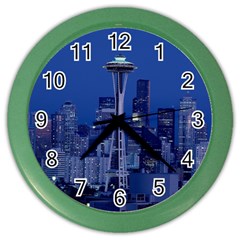 Space Needle Seattle Washington Color Wall Clocks by Nexatart