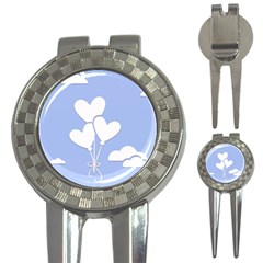 Clouds Sky Air Balloons Heart Blue 3-in-1 Golf Divots by Nexatart