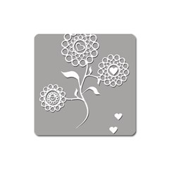 Flower Heart Plant Symbol Love Square Magnet by Nexatart