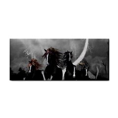 Awesome Wild Black Horses Running In The Night Hand Towel by FantasyWorld7