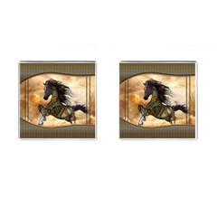 Steampunk, Wonderful Steampunk Horse With Clocks And Gears, Golden Design Cufflinks (square) by FantasyWorld7