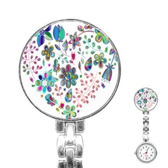 Prismatic Psychedelic Floral Heart Background Stainless Steel Nurses Watch by Mariart