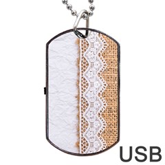 Parchement,lace And Burlap Dog Tag Usb Flash (two Sides) by NouveauDesign