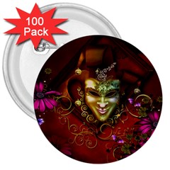 Wonderful Venetian Mask With Floral Elements 3  Buttons (100 Pack)  by FantasyWorld7