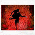 Dancing Couple On Red Background With Flowers And Hearts Rectangular Jigsaw Puzzl Front