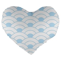 Blue,white,shell,pattern Large 19  Premium Flano Heart Shape Cushions by NouveauDesign