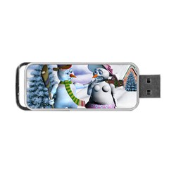 Funny, Cute Snowman And Snow Women In A Winter Landscape Portable Usb Flash (two Sides) by FantasyWorld7