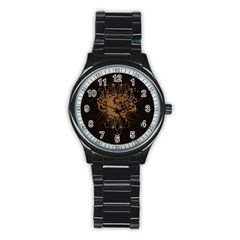 The Sign Ying And Yang With Floral Elements Stainless Steel Round Watch by FantasyWorld7