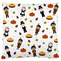 Pilgrims And Indians Pattern - Thanksgiving Large Flano Cushion Case (two Sides) by Valentinaart