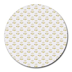 Gold Scales Of Justice On White Repeat Pattern All Over Print Round Mousepads by PodArtist