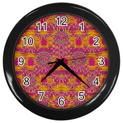 Fern Landscape In Harmony With Bleeding Hearts Fantasy Art Wall Clocks (black) by pepitasart