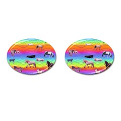 Horses In Rainbow Cufflinks (oval) by CosmicEsoteric