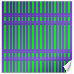 Bright Green Purple Stripes Pattern Canvas 16  X 16   by BrightVibesDesign