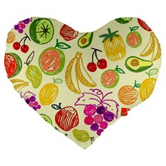 Cute Fruits Pattern Large 19  Premium Heart Shape Cushions by paulaoliveiradesign