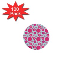 Blue Retro Dots 1  Mini Buttons (100 Pack)  by snowwhitegirl