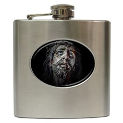 Jesuschrist Face Dark Poster Hip Flask (6 Oz) by dflcprints