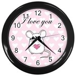 Cute mouse - Valentines day Wall Clocks (Black) Front