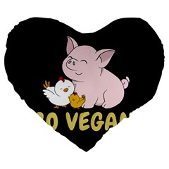 Go Vegan - Cute Pig And Chicken Large 19  Premium Heart Shape Cushions by Valentinaart