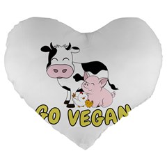 Friends Not Food - Cute Cow, Pig And Chicken Large 19  Premium Flano Heart Shape Cushions by Valentinaart