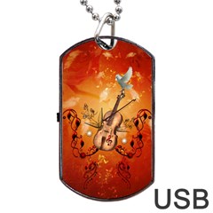 Violin With Violin Bow And Dove Dog Tag Usb Flash (one Side) by FantasyWorld7