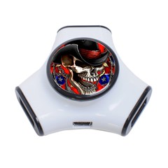 Confederate Flag Usa America United States Csa Civil War Rebel Dixie Military Poster Skull 3-port Usb Hub by Sapixe