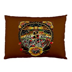 Tattoo Art Print Traditional Artwork Lighthouse Wave Pillow Case (two Sides) by Sapixe
