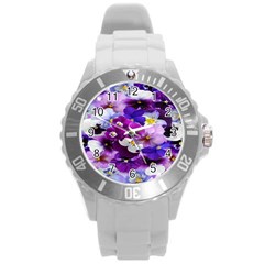 Graphic Background Pansy Easter Round Plastic Sport Watch (l) by Sapixe
