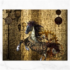 Awesome Steampunk Horse, Clocks And Gears In Golden Colors Rectangular Jigsaw Puzzl by FantasyWorld7