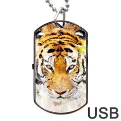 Tiger Watercolor Colorful Animal Dog Tag Usb Flash (two Sides) by Simbadda