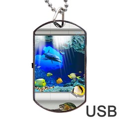 Dolphin Art Creation Natural Water Dog Tag Usb Flash (two Sides) by Sapixe