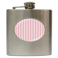 Mattress Ticking Wide Striped Pattern In Usa Flag Red And White Hip Flask (6 Oz) by PodArtist