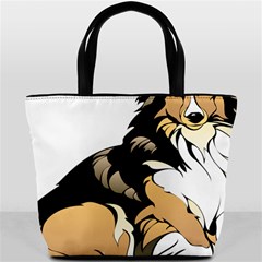 Dog Sitting Pet Collie Animal Bucket Bags by Sapixe