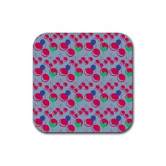 Bubblegum Cherry Blue Rubber Coaster (square)  by snowwhitegirl
