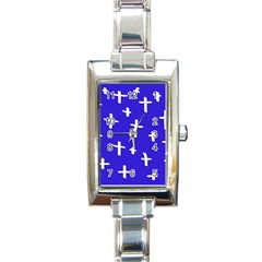 Blue White Cross Rectangle Italian Charm Watch by snowwhitegirl