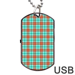 Aqua Orange Plaid Dog Tag Usb Flash (one Side) by snowwhitegirl