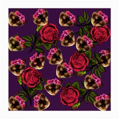 Lazy Cat Floral Pattern Purple Medium Glasses Cloth (2-side) by snowwhitegirl