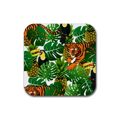 Tropical Pelican Tiger Jungle Rubber Coaster (square)  by snowwhitegirl