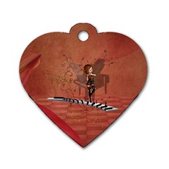 Cute Fairy Dancing On A Piano Dog Tag Heart (one Side) by FantasyWorld7