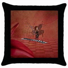 Cute Fairy Dancing On A Piano Throw Pillow Case (black) by FantasyWorld7