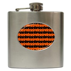 Orange And Black Spooky Halloween Nightmare Stripes Hip Flask (6 Oz) by PodArtist