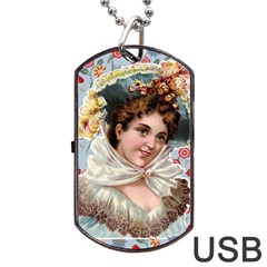 Victorian Lady Blue Floral Dog Tag Usb Flash (two Sides) by snowwhitegirl