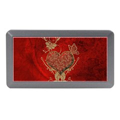 Wonderful Decorative Heart In Gold And Red Memory Card Reader (mini) by FantasyWorld7