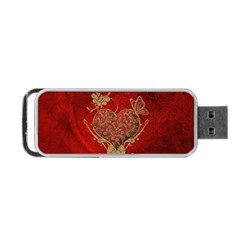 Wonderful Decorative Heart In Gold And Red Portable Usb Flash (two Sides) by FantasyWorld7