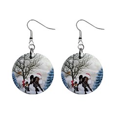 Christmas, Cute Bird With Horse Mini Button Earrings by FantasyWorld7
