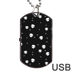 Pattern Skull Stars Halloween Gothic On Black Background Dog Tag Usb Flash (two Sides) by genx