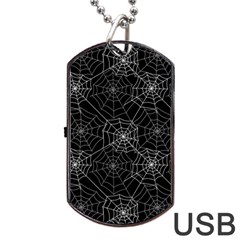 Pattern Spiderweb Halloween Gothic On Black Background Dog Tag Usb Flash (two Sides) by genx