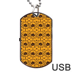 Pattern Pumpkin Spider Vintage Halloween Gothic Orange And Black Dog Tag Usb Flash (one Side) by genx