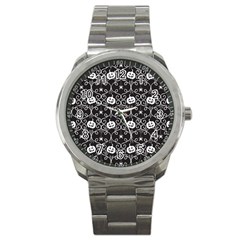 Pattern Pumpkin Spider Vintage Gothic Halloween Black And White Sport Metal Watch by genx