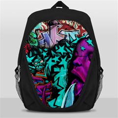 Graffiti Woman And Monsters Turquoise Cyan And Purple Bright Urban Art With Stars Backpack Bag by genx