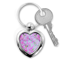Hot Pink And White Peppermint Twist Flower Petals Key Chains (heart)  by myrubiogarden
